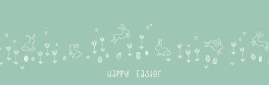 Güzel el çizimi Paskalya yatay kusursuz desen, sevimli tavşanlar, tekstil, pankart, duvar kağıtları, ambalaj - vektör tasarımı