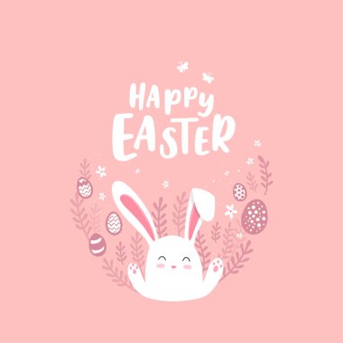 Paskalya tasarımı, güzel tavşan, duvar kağıtları, afişler, kartlar, davetiyeler, selamlar - vektör tasarımı için harika.