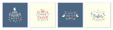 Sevimli Paskalya tasarımı, yaratıcı tipografi ve güzel dekorasyon, el yapımı Paskalya yumurtaları, karalama çiçekleri ve dekorasyon - afişler, kartlar, duvar kağıtları, davetiyeler - vektör tasarımı -