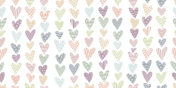 Lovely Hand Drawn Doodle Hearts Seamless Pattern Pastel Colored Hand — Stock Vector