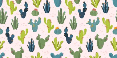 Sevimli el çizimi kaktüssüz desen, güzel karalama süslemeleri, yaz tekstil ürünleri, afişler, duvar kağıtları, ambalajlar - vektör tasarımı -