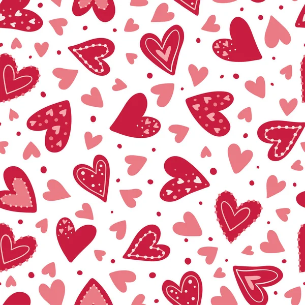 Lindos Corazones Dibujados Mano Patrón Sin Costuras Fondo Boho Romántico — Archivo Imágenes Vectoriales