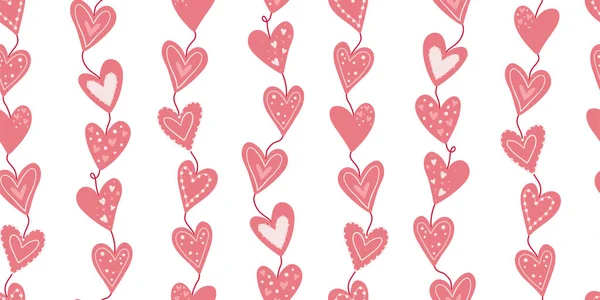 Lindos Corazones Dibujados Mano Patrón Sin Costuras Fondo Boho Romántico — Vector de stock