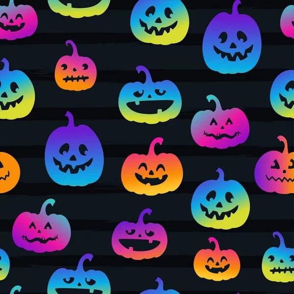Mão Colorida Divertida Desenhada Rostos Halloween Fundo Bonito Gradientes Vibrantes — Vetor de Stock