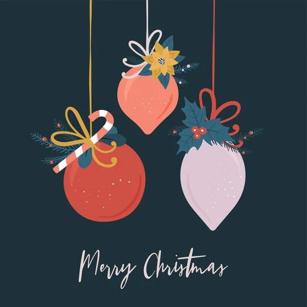Niedliche Handgezeichnete Christbaumkugeln Mit Dekoration Schönes Weihnachtsdesign Ideal Für Karten — Stockvektor