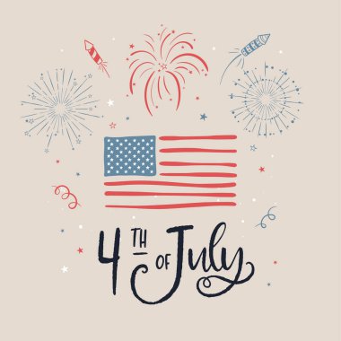 Sevimli bir el çizimi 4 Temmuz tasarımı, harika karalamalar, davetiyeler, afişler, duvar kağıtları, kapak resmi - vektör tasarımı