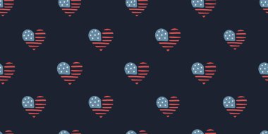 Sevimli el çizimi vatansever kusursuz desen, Amerikan bayrağı kalbi, tekstil, afişler, ambalajlar, duvar kağıtları - vektör tasarımı