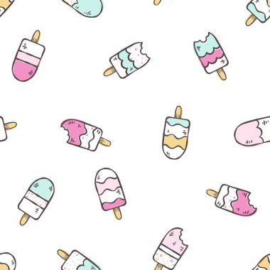Cute hand drawn popsciles seamless pattern, doodle background, great for summer textiles, wrapping, wallpapers - vector design
