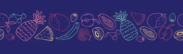 Frutas Doodle Bonito Sem Costura Padrão Fundo Desenhado Mão Com —  Vetores de Stock