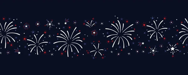 Fun Hand Drawn Firework Seamless Pattern Red Blue White Colors — Stock Vector