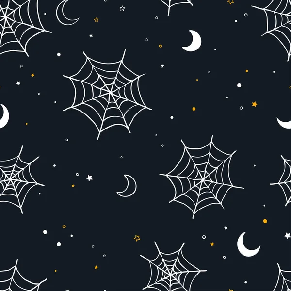 Handgezeichnete Halloween Nahtlose Muster Spinnennetz Hintergrund Ideal Für Textilien Stoff — Stockvektor