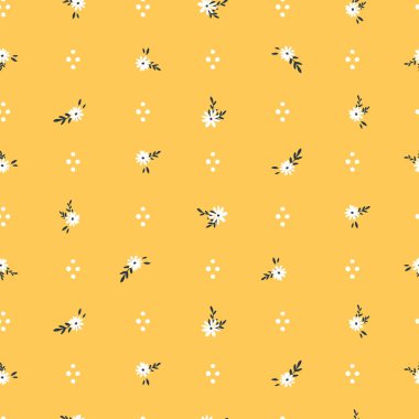 Güzel el çizimi, çiçeksiz desen, sevimli karalama çiçekleri ve noktalı çizgiler, tekstil, ambalaj, pankart, kumaş, yüzey - vektör tasarımı