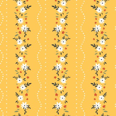 Güzel el çizimi, çiçeksiz desen, sevimli karalama çiçekleri ve noktalı çizgiler, tekstil, ambalaj, pankart, kumaş, yüzey - vektör tasarımı