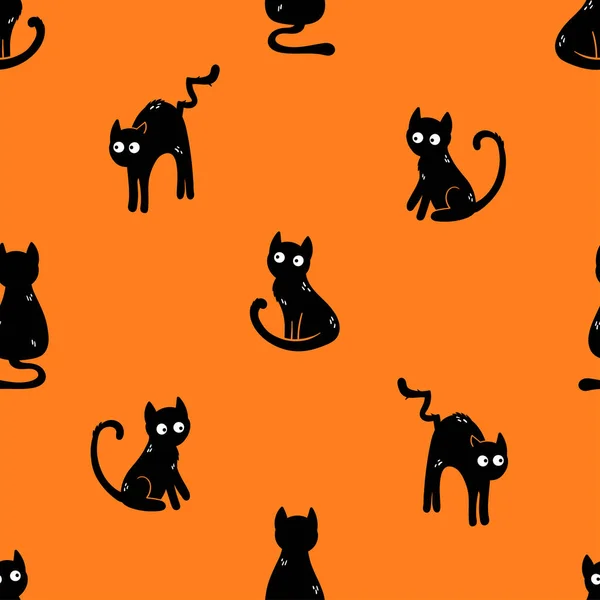 Fun hand drawn cats, cute halloween seamless pattern, great as background, textiles, banners, wallpapers, wrapping - vector design