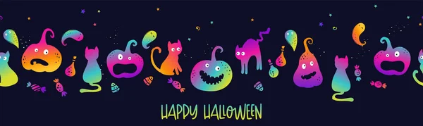 Chats Dessinés Main Amusants Motif Mignon Halloween Sans Couture Idéal — Image vectorielle
