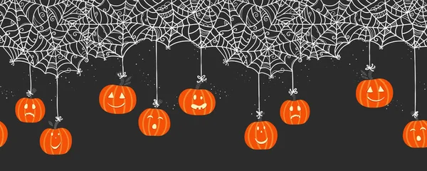 Aranyos Kézzel Rajzolt Halloween Zökkenőmentes Minta Sütőtök Boldog Dühös Meglepett — Stock Vector