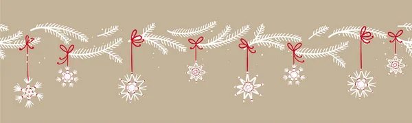 Прекрасный Ручной Работы Рождественские Ветви Бесшовный Узор Милый Рисунок Фон — стоковый вектор