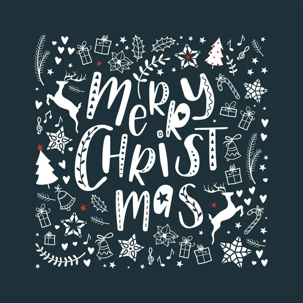 Niedliche Handgezeichnete Weihnachtsdesign Schöne Doodle Text Frohe Weihnachten Ideal Für — Stockvektor