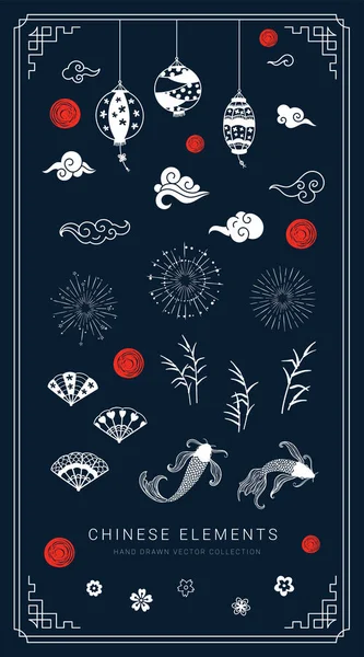 Cute Hand Drawn Seamless Pattern Chinese Clouds Moon Stars Great — 스톡 벡터