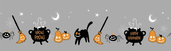 Mignon Dessin Main Motif Sans Couture Halloween Design Effrayant Idéal — Image vectorielle