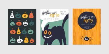 Şirin Cadılar Bayramı tasarımları, şablon geçmişi ve tipografi, parti davetleri, afişler, kartlar - vektör tasarımı