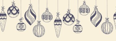 Elle çizilmiş Noel süslemeleri, siyah-beyaz eskiz stili bayram takıları, yumurtadan çıkma, noktalama ve dekoratif unsurlarla süslenmiş karalama çizimleri mevsimlik tasarımlar.