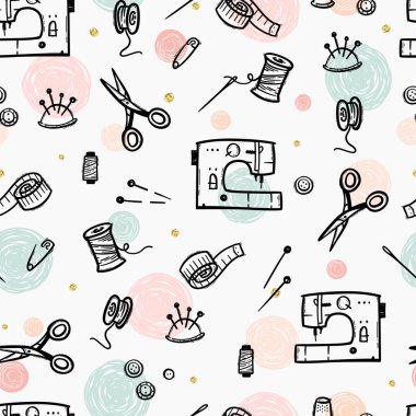 Eğlenceli el çizimi elementler dikişsiz desen, moda arka planı, tekstil, duvar kağıtları, ambalaj - vektör tasarımı