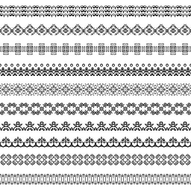 Çizgi kenarlığı deseni ayarlamak ve öğe tasarım. Geometrik vintage moda deseni. Vektör çizim.