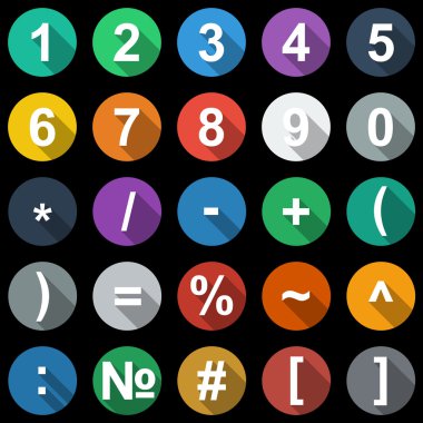 sayılar ve matematiksel semboller ile uzun gölge ayarlama simgeleri düz