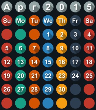 Takvim Nisan 2015 düz numaraları ve uzun gölgeler - vektör çizim ile