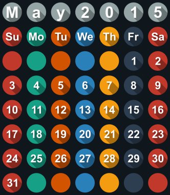 Takvim Mayıs 2015 düz numaraları ve uzun gölgeler - vektör çizim ile