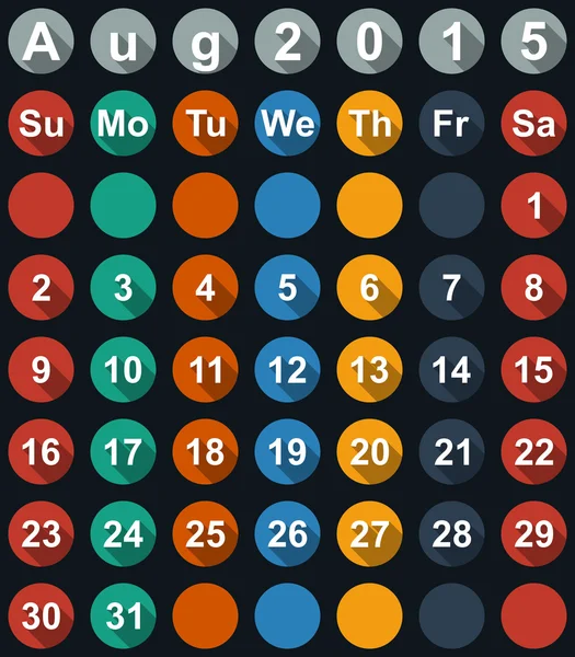 Takvim Ağustos 2015 düz numaraları ve uzun gölgeler - vektör çizim ile