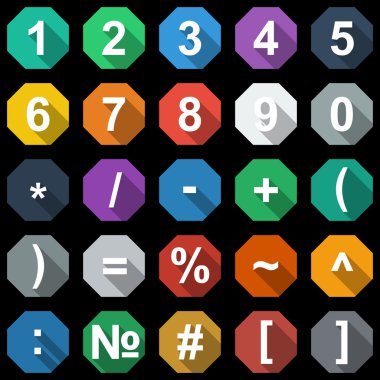 sayılar ve matematiksel semboller ile uzun gölge ayarlama simgeleri düz