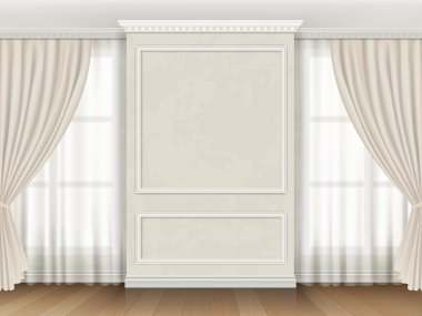 Classic interior with panel moldings and windows curtains clipart