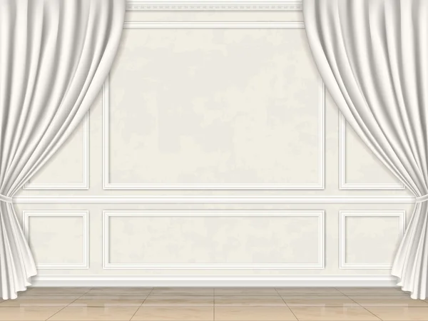 Pared decorado molduras de paneles y cortinas — Vector de stock