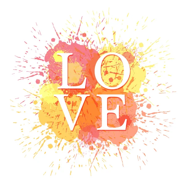 Word love and colored blots — Stock Vector