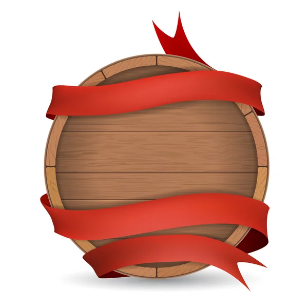Дерев'яна бочка, загорнута в червону стрічку — стоковий вектор
