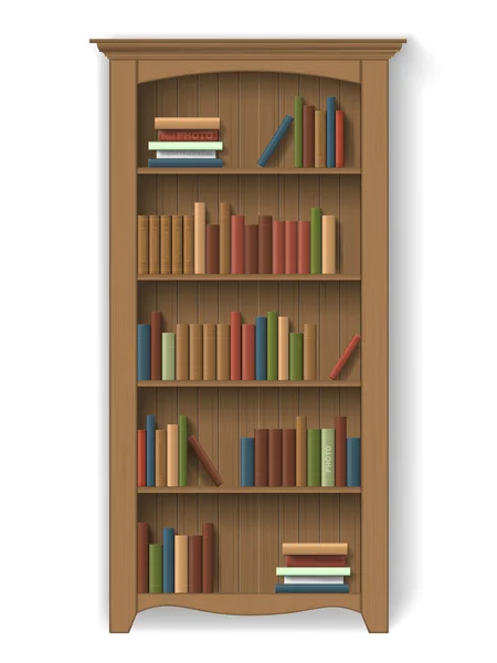 Bibliothèque en bois isolée avec des livres — Image vectorielle