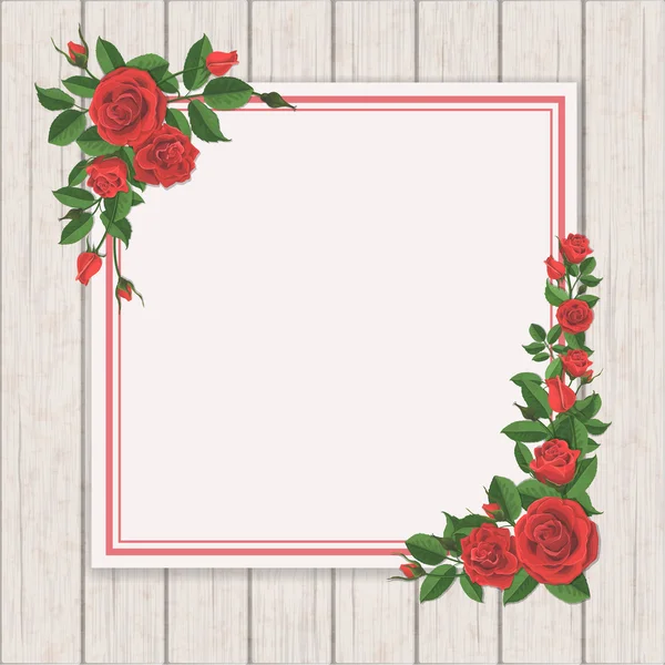 Red rose on white vintage wooden background — Stock Vector