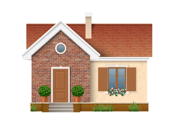 Kleines Wohnhaus mit Ziegelmauer — Stockvektor