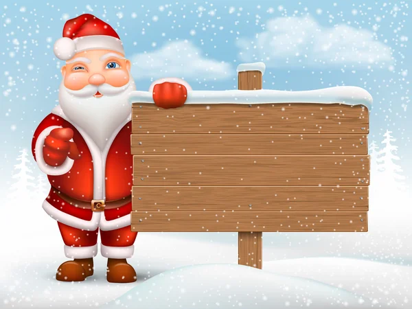 Weihnachtsmann mit Holzschild — Stockvektor