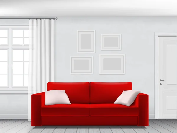 Weißes Interieur und rotes Sofa — Stockvektor