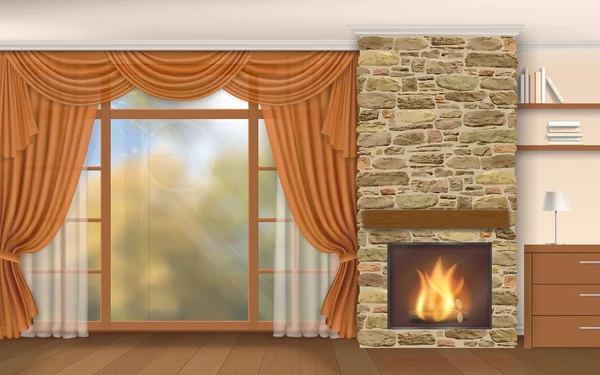 Salon intérieur avec cheminée — Image vectorielle