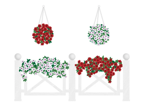 çalılar ve çiçekler tencere ve çit asılı.