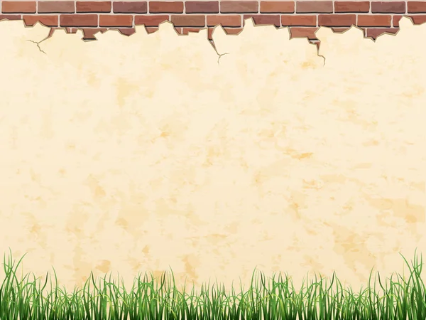 Wand mit Ziegel und Gras - Vektorhintergrund — Stockvektor
