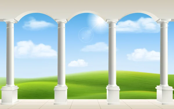 Arch columns meadow — Stock Vector