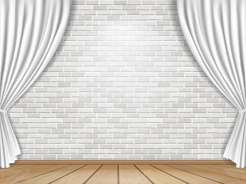 White curtains and brick wall background Stock Vector Image by