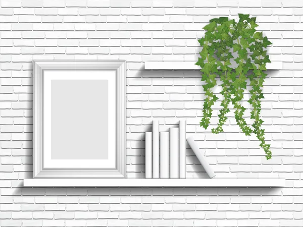 Livros e plantas de sala nas prateleiras — Vetor de Stock