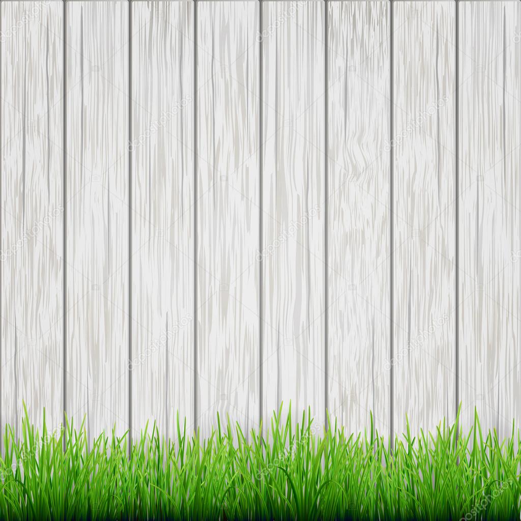 green grass on white wood boards  background