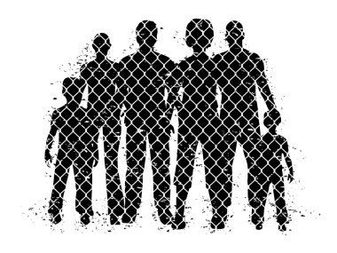 people behind wire fence clipart